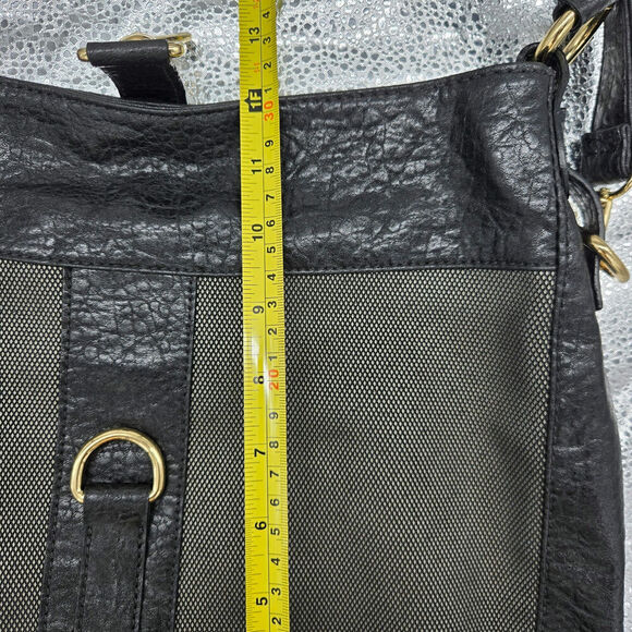 NEW Kate Landry Large Black Gold Canvas & Leather Hobo Shoulder Bag - Picture 11 of 11